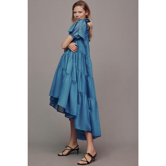 NWT Anthropologie Blue Tiered Midi Dress - XS - Picture 3 of 5